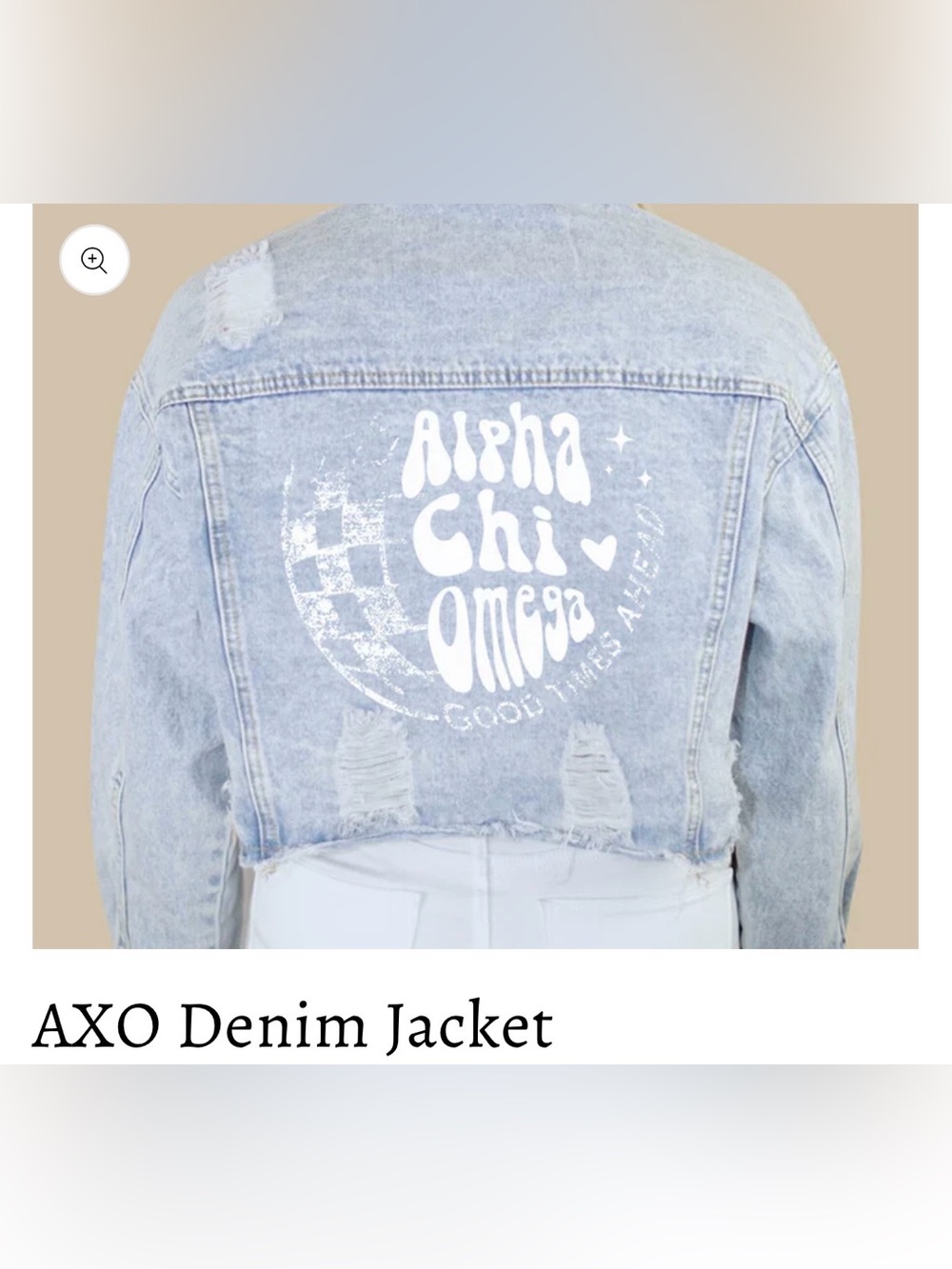 Alpha Chi Omega Light Wash Distressed Denim Jacket